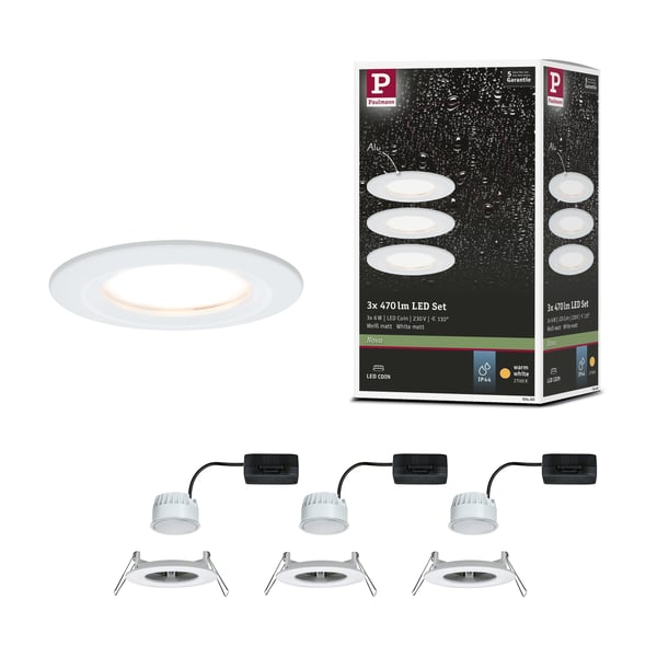 Paulmann Infälld LED lampa Nova Coin IP44 rund 78 mm Coin 3x6W 3x470lm 230V 2700K Vit matt