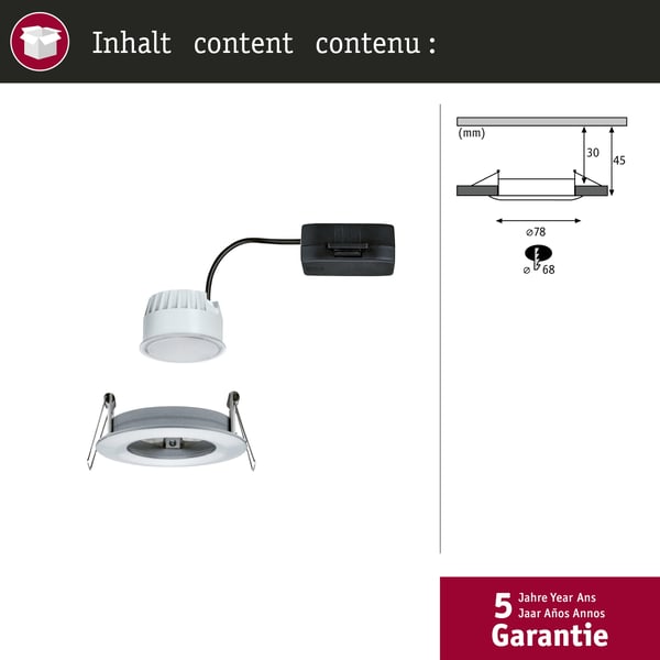 Paulmann Infälld LED lampa Nova Coin IP44 rund 78 mm Coin 6W 470lm 230V 2700K Aluminium vriden