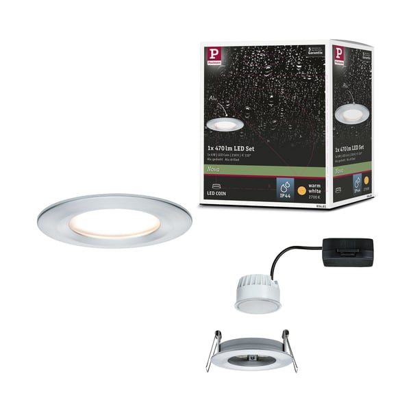 Paulmann Infälld LED lampa Nova Coin IP44 rund 78 mm Coin 6W 470lm 230V 2700K Aluminium vriden