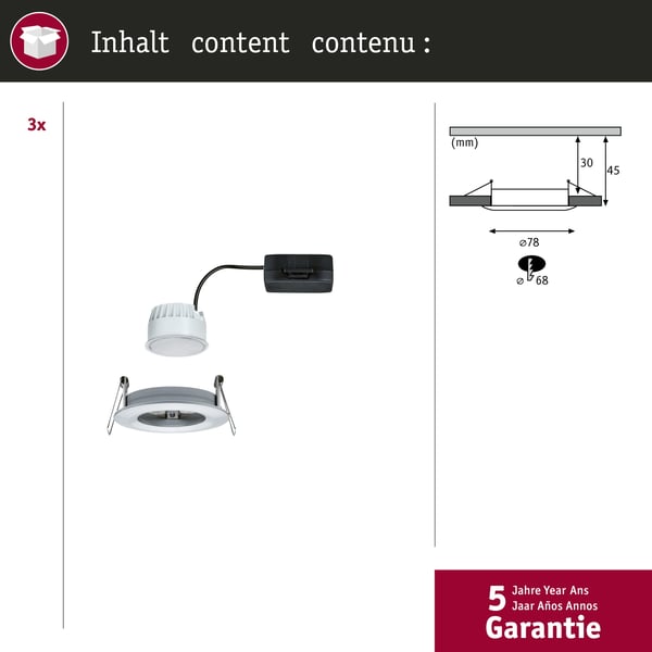 Paulmann Infälld LED lampa Nova Coin IP44 rund 78 mm Coin 3x6W 3x470lm 230V 2700K Aluminium vriden