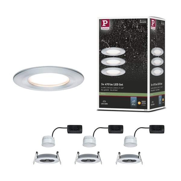Paulmann Infälld LED lampa Nova Coin IP44 rund 78 mm Coin 3x6W 3x470lm 230V 2700K Aluminium vriden