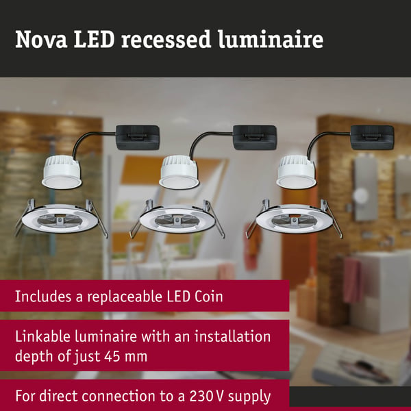 Paulmann Infälld LED lampa Nova Coin IP44 rund 78 mm Coin 3x6W 3x470lm 230V 2700K Krom