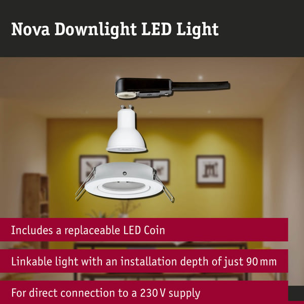 Paulmann Infälld LED lampa 3-Step-Dim Nova rund 84 mm 50° GU10 6,5W 460lm 230V dimbar 2700K Vit matt