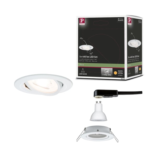 Paulmann Infälld LED lampa 3-Step-Dim Nova rund 84 mm 50° GU10 6,5W 460lm 230V dimbar 2700K Vit matt