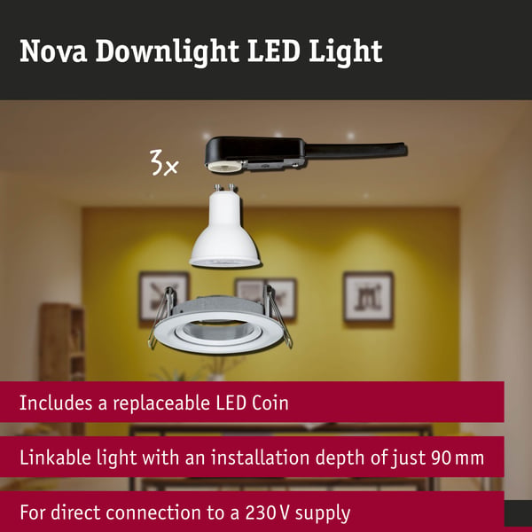 Paulmann Infälld LED lampa 3-Step-Dim Nova rund 84 mm 50° GU10 3x6,5W 3x460lm 230V dimbar 2700K Aluminium vriden