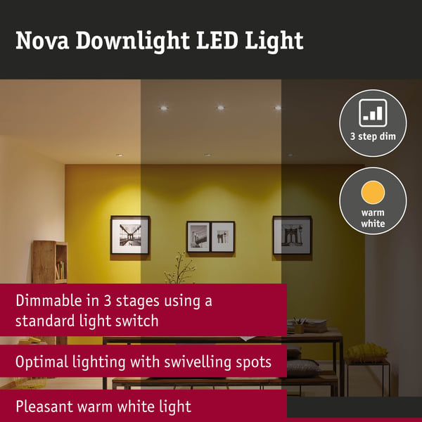 Paulmann Infälld LED lampa 3-Step-Dim Nova vinkelformad 84x84 mm 50° GU10 3x6,5W 3x460lm 230V dimbar 2700K Vit matt