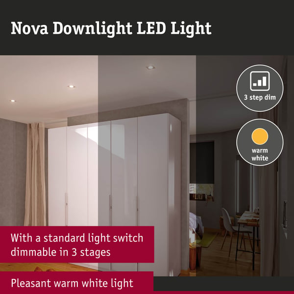 Paulmann Infälld LED lampa 3-Step-Dim Nova vinkelformad 84x84 mm 50° GU10 3x6,5W 3x460lm 230V dimbar 2700K Aluminium vriden