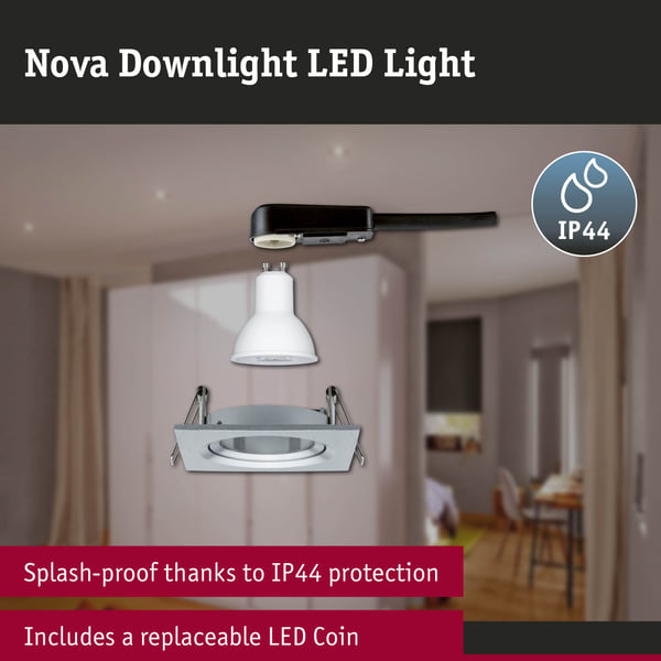 Paulmann Infälld LED lampa 3-Step-Dim Nova vinkelformad 84x84 mm 50° GU10 3x6,5W 3x460lm 230V dimbar 2700K Aluminium vriden