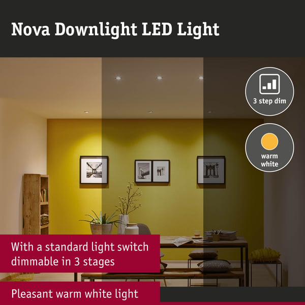Paulmann Infälld LED lampa 3-Step-Dim Nova IP44 rund 78 mm GU10 3x6,5W 3x460lm 230V dimbar 2700K Järn borstat