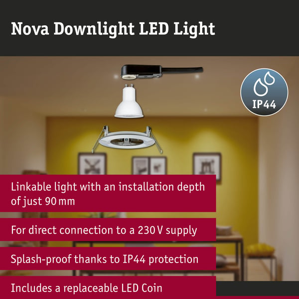 Paulmann Infälld LED lampa 3-Step-Dim Nova IP44 rund 78 mm GU10 3x6,5W 3x460lm 230V dimbar 2700K Järn borstat