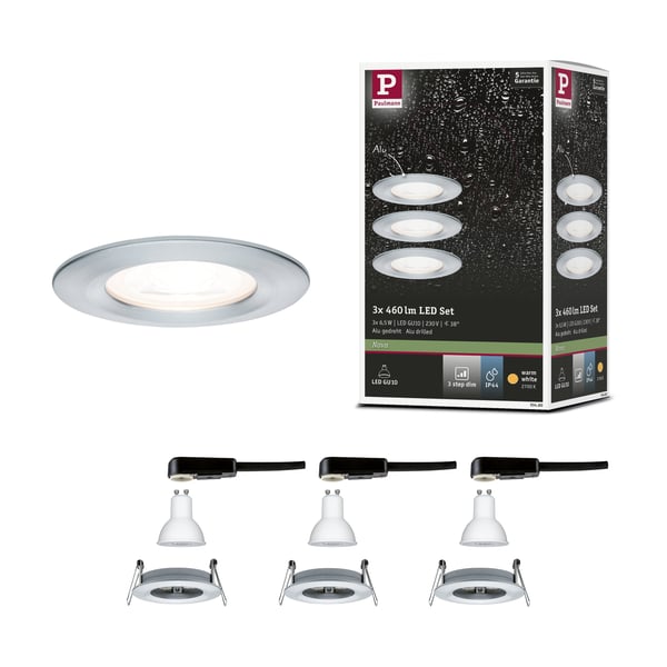 Paulmann Infälld LED lampa 3-Step-Dim Nova IP44 rund 78 mm GU10 3x6,5W 3x460lm 230V dimbar 2700K Aluminium vriden
