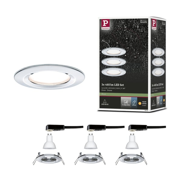 Paulmann Infälld LED lampa 3-Step-Dim Nova IP44 rund 78 mm GU10 3x6,5W 3x460lm 230V dimbar 2700K Krom