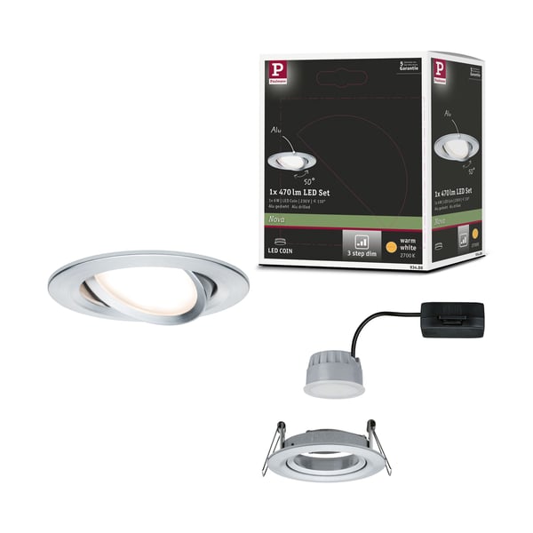 Paulmann Infälld LED lampa 3-Step-Dim Nova Coin 3-stegs dimmer rund 84 mm 50° Coin 6W 470lm 230V dimbar 2700K Aluminium vriden Paulmann Infälld LED lampa 3-Step-Dim Nova Coin 3-stegs dimmer rund 84 mm 50° Coin 6W 470lm 230V dimbar 2700K Aluminium vriden