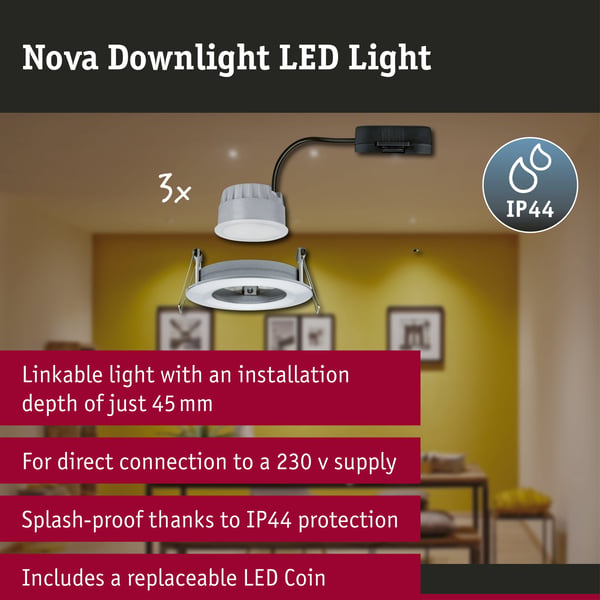 Paulmann Infälld LED lampa 3-Step-Dim Nova Coin IP44 rund 78 mm Coin 3x6W 3x470lm 230V dimbar 2700K Aluminium vriden
