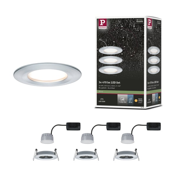 Paulmann Infälld LED lampa 3-Step-Dim Nova Coin IP44 rund 78 mm Coin 3x6W 3x470lm 230V dimbar 2700K Aluminium vriden