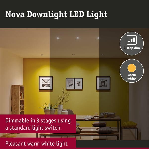 Paulmann Infälld LED lampa 3-Step-Dim Nova Coin IP44 rund 78 mm Coin 3x6W 3x470lm 230V dimbar 2700K Krom