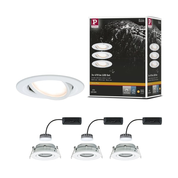 Paulmann Infälld LED lampa Nova Plus Coin IP65 rund 93 mm 30° Coin 3x6W 3x470lm 230V dimbar 2700K Vit matt