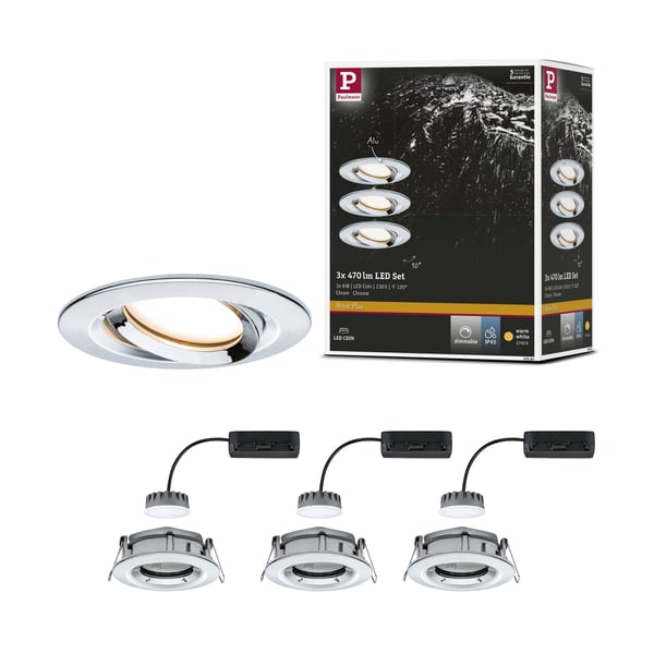 Paulmann Infälld LED lampa Nova Plus Coin IP65 rund 93 mm 30° Coin 3x6W 3x470lm 230V dimbar 2700K Krom