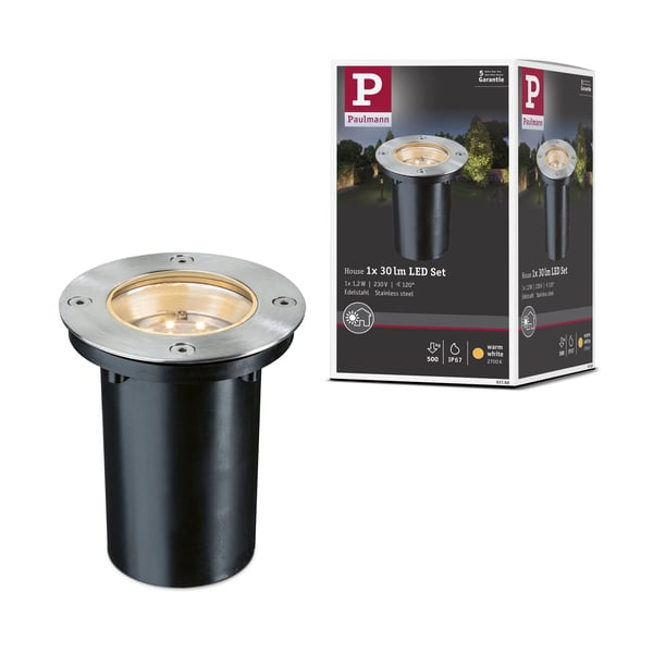 LED infälld golvlampa IP67 rund 110 mm 2700K 1,2W 20lm 230V Rostfritt stål Metall