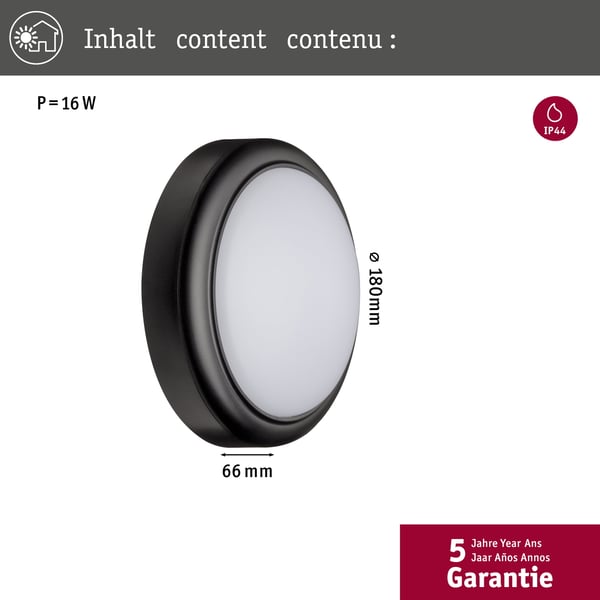 Paulmann LED vägglampa för utomhusbruk IP44 180 mm 3000K 15W 1050lm 230V Grå Plast