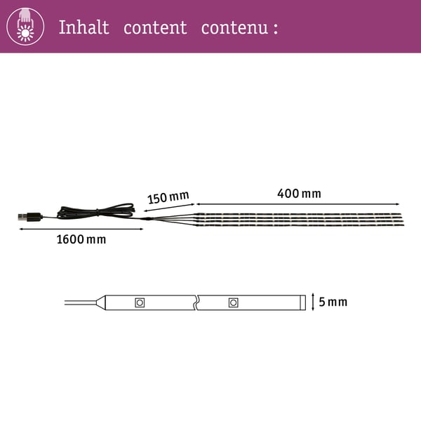 Paulmann USB LED remsa Parasol-Light skärmbelystning 3000K 4x30lm Svart