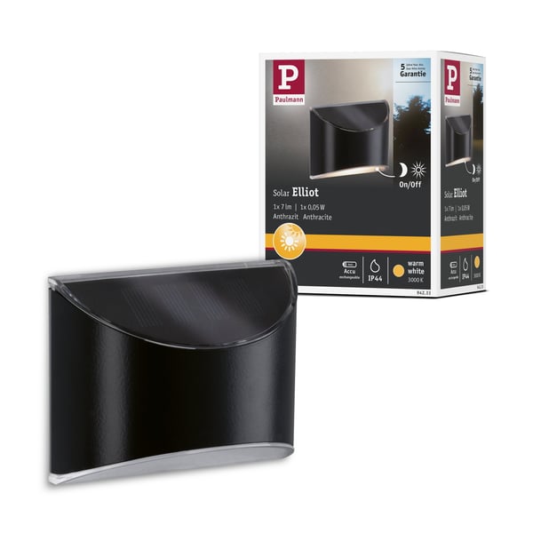 Paulmann Solenergi LED lampa för gångväg Elliot lampa IP44 3000K 5lm Antracit