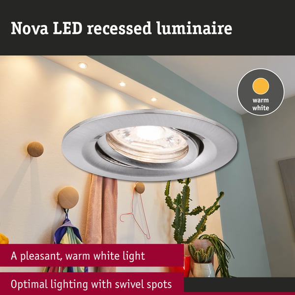 Paulmann Infälld LED lampa Nova Mini Coin rund 66 mm 15° Coin 4W 310lm 230V 2700K Järn borstat