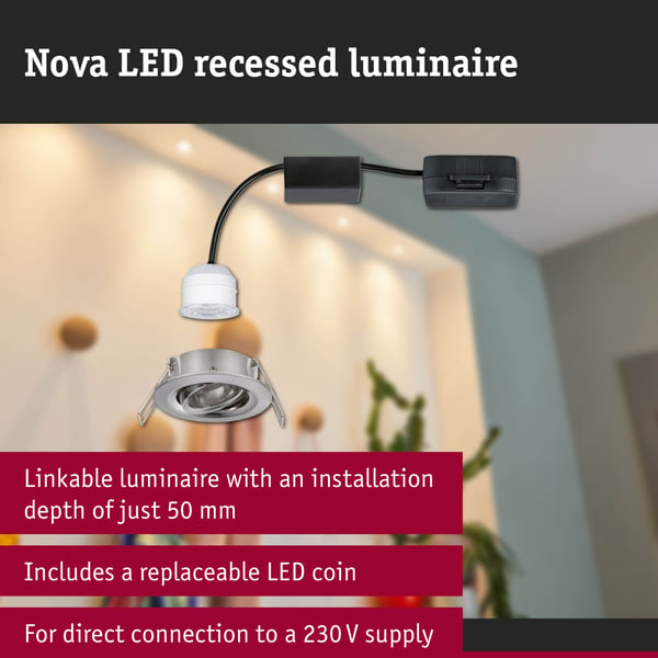 Paulmann Infälld LED lampa Nova Mini Coin rund 66 mm 15° Coin 4W 310lm 230V 2700K Järn borstat