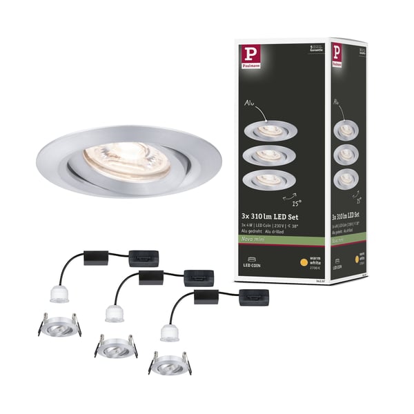 Paulmann Infälld LED lampa Nova Mini Coin rund 66 mm 15° Coin 3x4W 3x310lm 230V 2700K Aluminium vriden