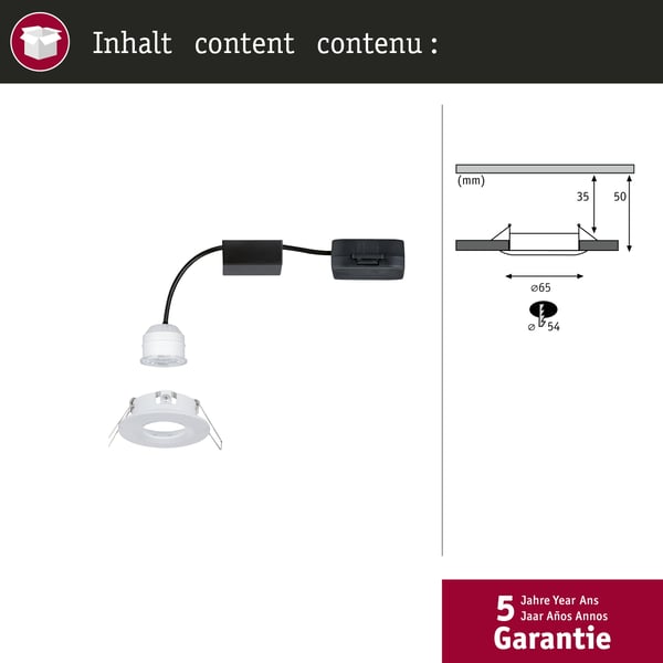 Paulmann Infälld LED lampa Nova Mini Coin IP44 rund 65 mm Coin 4W 310lm 230V 2700K Vit matt