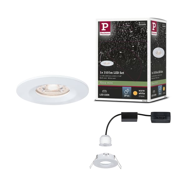 Paulmann Infälld LED lampa Nova Mini Coin IP44 rund 65 mm Coin 4W 310lm 230V 2700K Vit matt