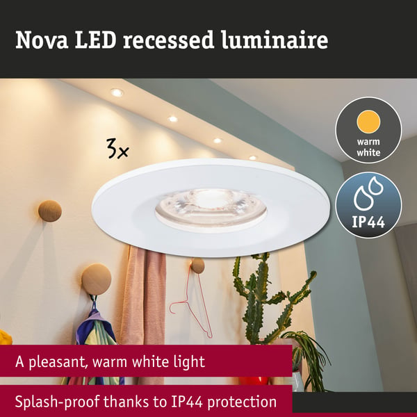Paulmann Infälld LED lampa Nova Mini Coin IP44 rund 65 mm Coin 3x4W 3x310lm 230V 2700K Vit matt