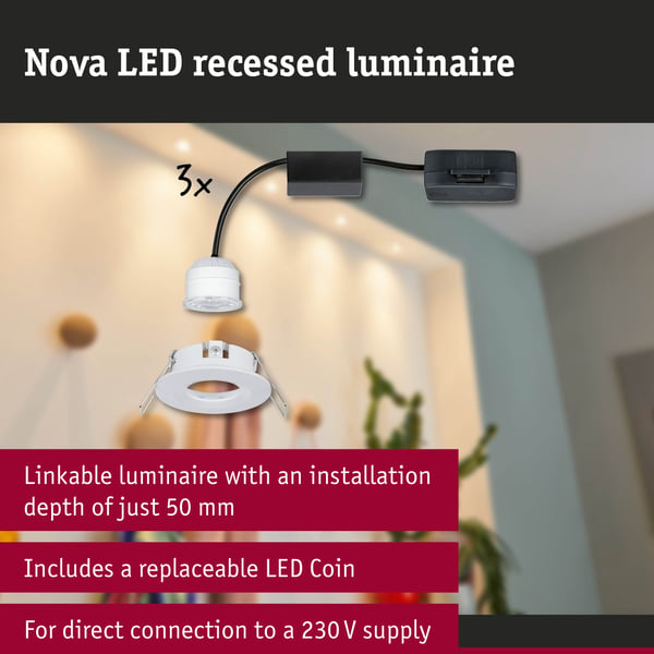 Paulmann Infälld LED lampa Nova Mini Coin IP44 rund 65 mm Coin 3x4W 3x310lm 230V 2700K Vit matt