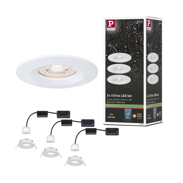 Paulmann Infälld LED lampa Nova Mini Coin IP44 rund 65 mm Coin 3x4W 3x310lm 230V 2700K Vit matt