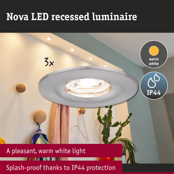 Paulmann Infälld LED lampa Nova Mini Coin IP44 rund 65 mm Coin 3x4W 3x310lm 230V 2700K Järn borstat
