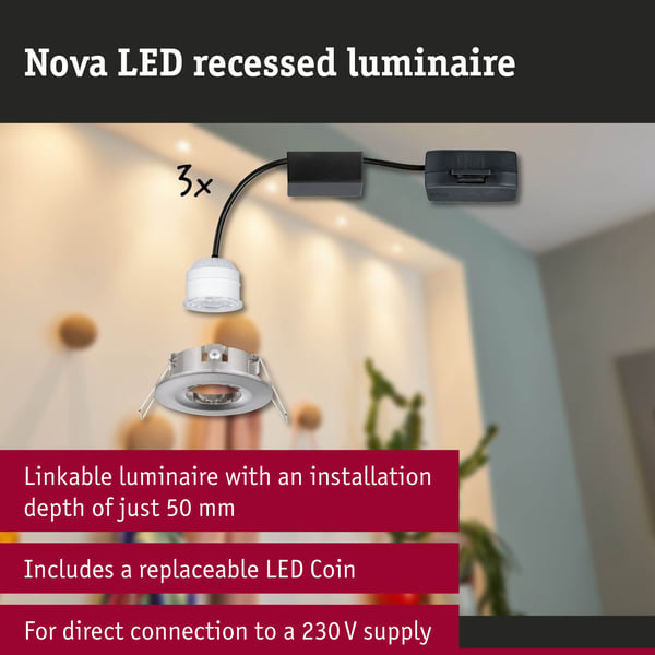 Paulmann Infälld LED lampa Nova Mini Coin IP44 rund 65 mm Coin 3x4W 3x310lm 230V 2700K Järn borstat