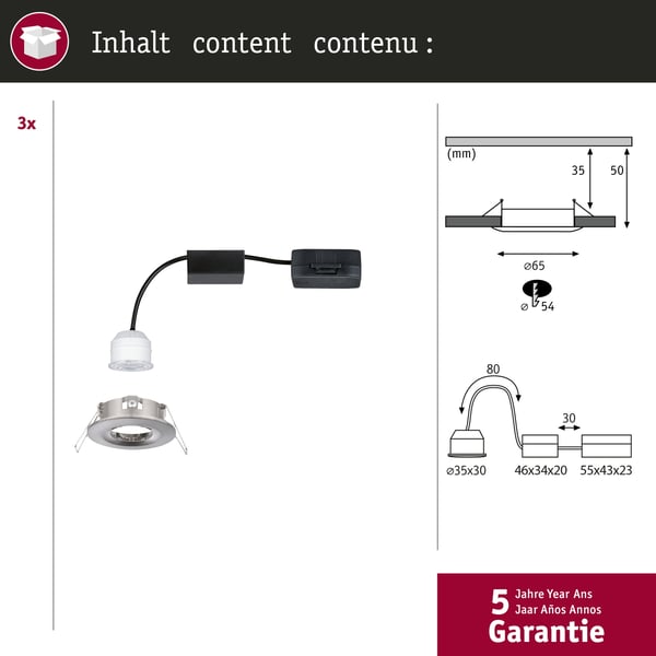 Paulmann Infälld LED lampa Nova Mini Coin IP44 rund 65 mm Coin 3x4W 3x310lm 230V 2700K Järn borstat