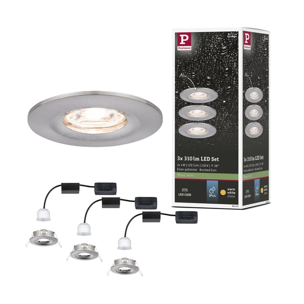 Paulmann Infälld LED lampa Nova Mini Coin IP44 rund 65 mm Coin 3x4W 3x310lm 230V 2700K Järn borstat
