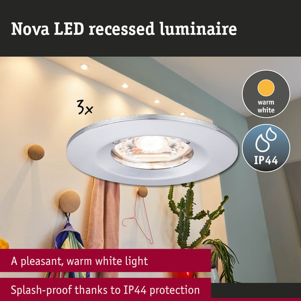 Paulmann Infälld LED lampa Nova Mini Coin IP44 rund 65 mm Coin 3x4W 3x310lm 230V 2700K Krom