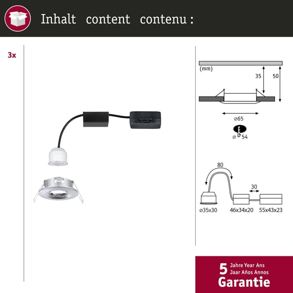 Paulmann Infälld LED lampa Nova Mini Coin IP44 rund 65 mm Coin 3x4W 3x310lm 230V 2700K Krom