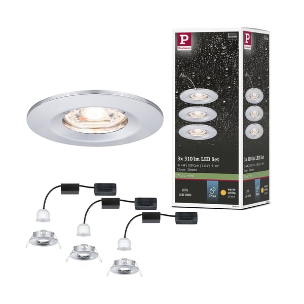 Paulmann Infälld LED lampa Nova Mini Coin IP44 rund 65 mm Coin 3x4W 3x310lm 230V 2700K Krom Paulmann Infälld LED lampa Nova Mini Coin IP44 rund 65 mm Coin 3x4W 3x310lm 230V 2700K Krom
