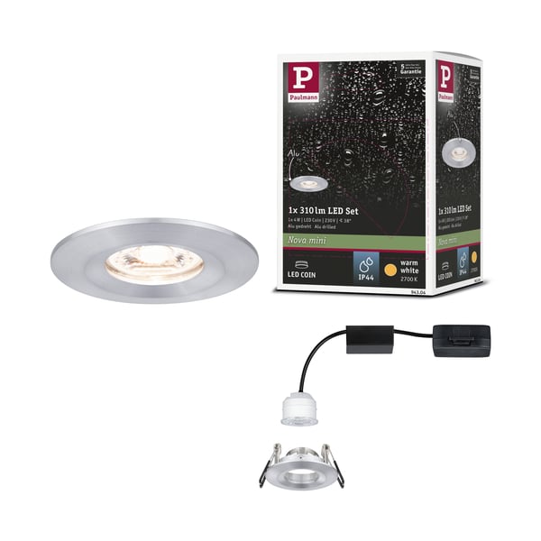 Paulmann Infälld LED lampa Nova Mini Coin IP44 rund 65 mm Coin 4W 310lm 230V 2700K Aluminium vriden
