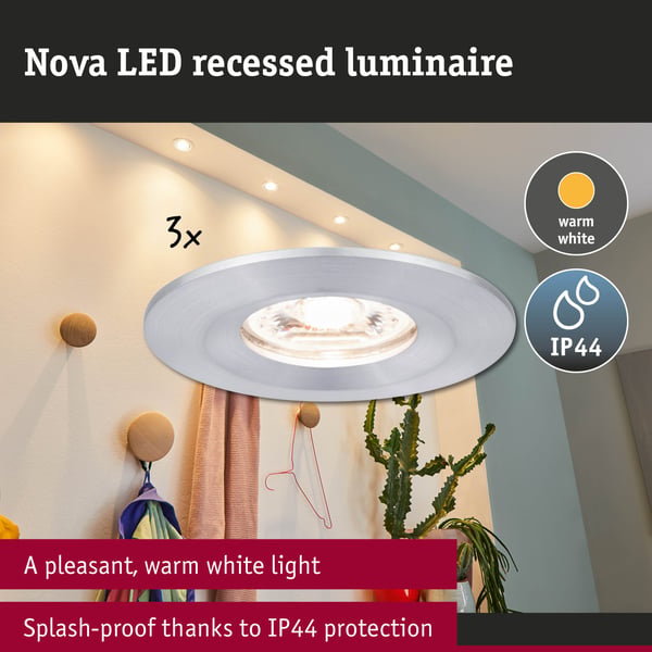 Paulmann Infälld LED lampa Nova Mini Coin IP44 rund 65 mm Coin 3x4W 3x310lm 230V 2700K Aluminium vriden