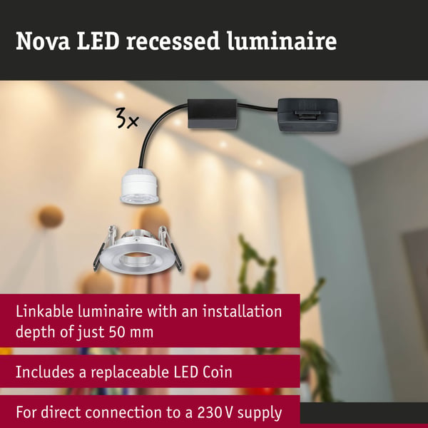 Paulmann Infälld LED lampa Nova Mini Coin IP44 rund 65 mm Coin 3x4W 3x310lm 230V 2700K Aluminium vriden