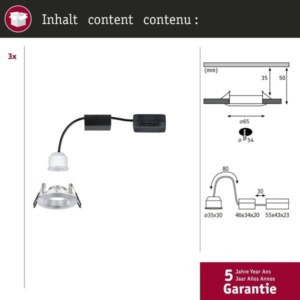 Paulmann Infälld LED lampa Nova Mini Coin IP44 rund 65 mm Coin 3x4W 3x310lm 230V 2700K Aluminium vriden