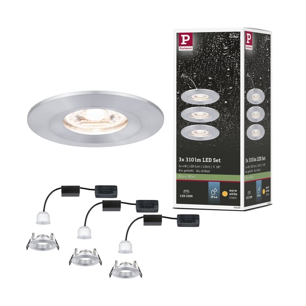 Paulmann Infälld LED lampa Nova Mini Coin IP44 rund 65 mm Coin 3x4W 3x310lm 230V 2700K Aluminium vriden