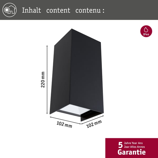 Paulmann LED vägglampa Flame IP44 vinkelformad 102x220 mm 3000K 2x5,8W 2x540lm 230V 105° Antracit Aluminium