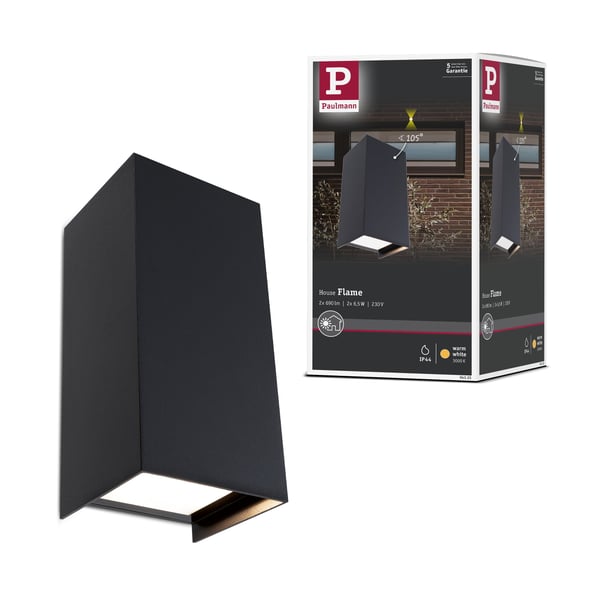 Paulmann LED vägglampa Flame IP44 vinkelformad 102x220 mm 3000K 2x5,8W 2x540lm 230V 105° Antracit Aluminium