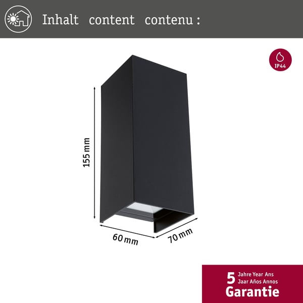 Paulmann LED vägglampa Flame IP44 vinkelformad 65x155 mm 3000K 2x2,8W 2x290lm 230V 105° Antracit Aluminium