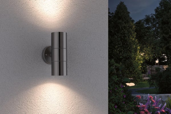 Paulmann Vägglampa Flame IP44 60 mm max. 2x10W 230V Rostfritt stål borstat Rostfritt stål